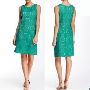 Eliza J Sleeveless Eyelet Cotton Teal Green Shift Dress Size 4